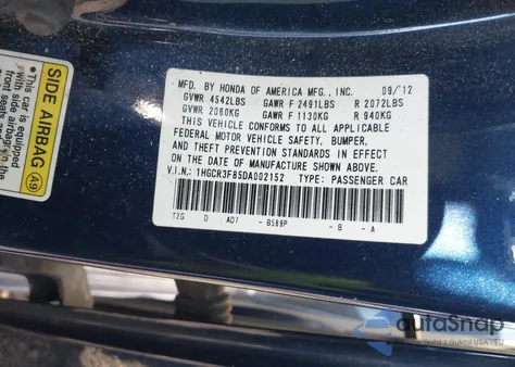 2013 Honda Accord Ex-L V-6 из США, поврежденный, VIN 1HGCR3F85DA002152